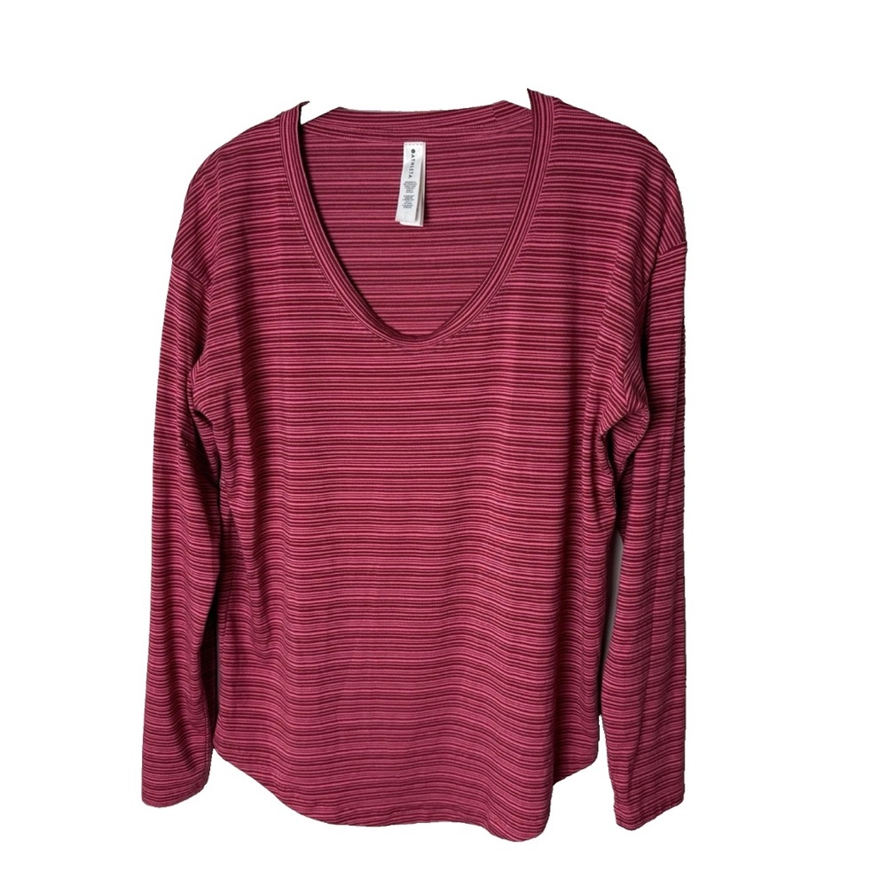 Athleta Top Size Small Long Sleeves Scoop Neck Long Sleeves Stretch Stripes Red